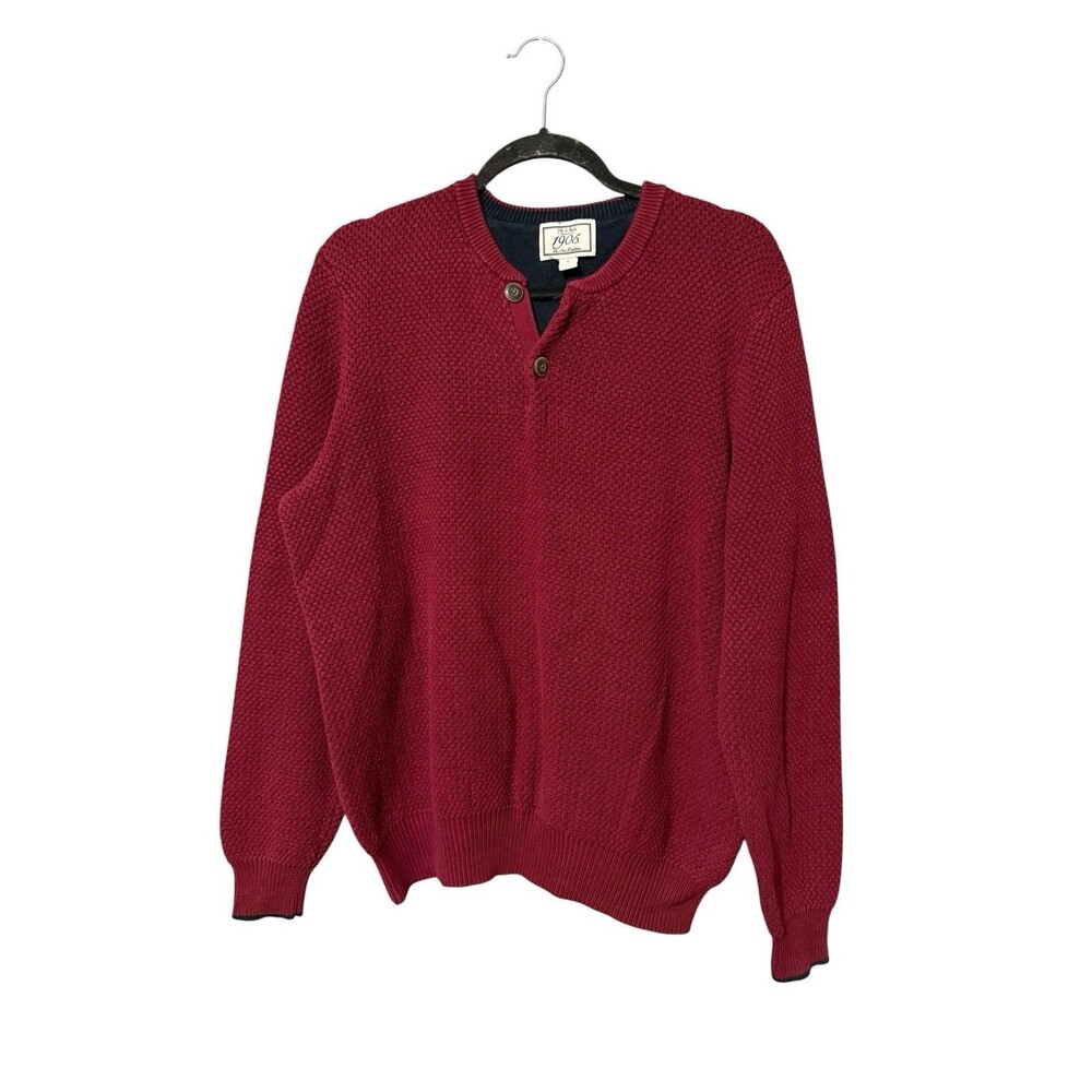 Jos A Bank 1905 Cotton Textured Henley Sweater Burgundy Large